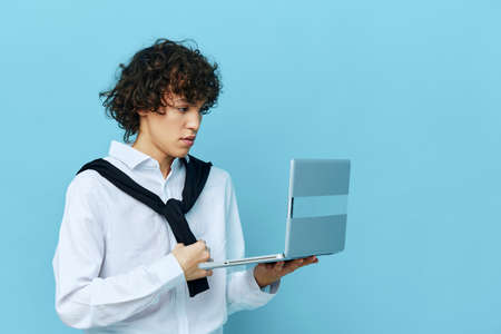 guy laptop online chat communication Internet isolated backgrounds