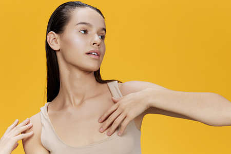 brunette clean skin facial charm close-up Lifestyleの写真素材