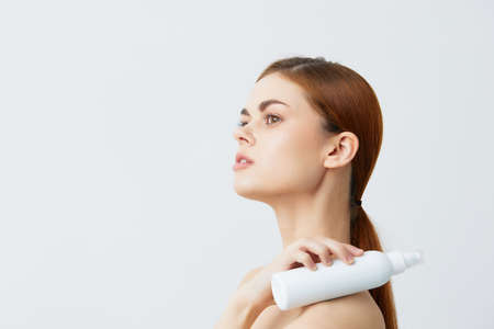 portrait woman body lotion rejuvenation cosmetics close-up Lifestyleの写真素材