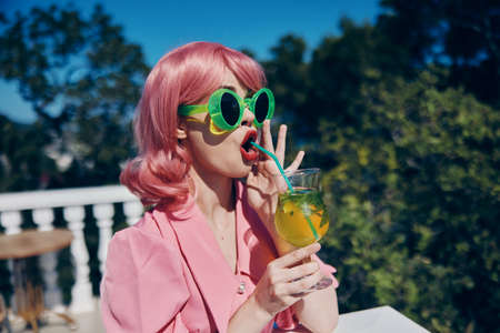 glamorous woman happiness vacation sunny summer cocktail Happy female relaxingの写真素材