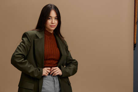 pretty woman in a stylish suit in attractive look posing Lifestyle close-upの写真素材