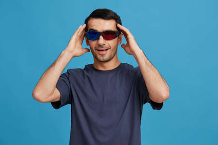 handsome man 3D glasses cinema fun emotions cropped view