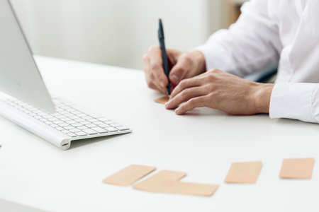 businessmen wearing glasses sits at a desk office worked executiveの写真素材