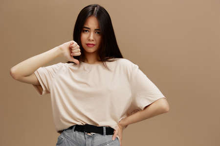 pretty woman attractive look charmin in a t-shirt Lifestyleの写真素材