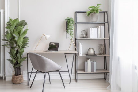 interior background wall lamp light desk wooden apartment desktop nobody. Generative AI.の素材