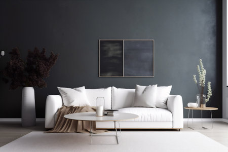 interior background style trendy luxury lifestyle sofa floor pillow decoration render simple. Generative AI.の素材