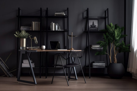 interior background office modern indoor chair table screen workplace beautiful. Generative AI.の素材