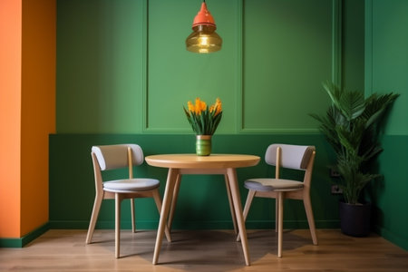 interior background wood template restaurant room render dinner orange kitchen. Generative AI.の素材