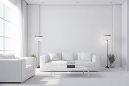 interior background decoration three-dimensional light loft cosy scandinavian render couch apartment sofa decor. Generative AI.の素材
