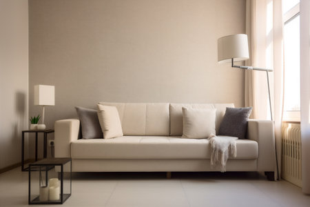 interior room beige living room space stylish architecture light design apartment. Generative AI.の素材