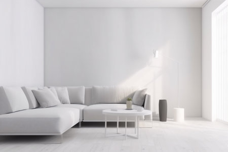interior background luxury white room grey living room cushion sofa living. Generative AI.の素材