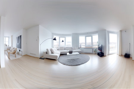 interior window design chrome indoor dining apartment contemporary loft sofa white inside staircase. Generative AI.の素材