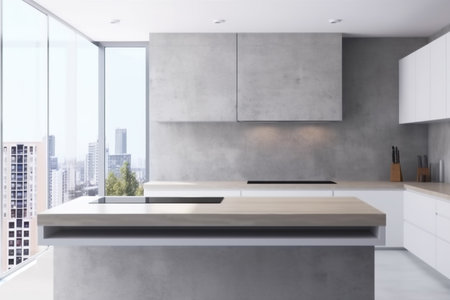 interior sink rendering house luxury domestic island living appliance dining wooden. Generative AI.の素材