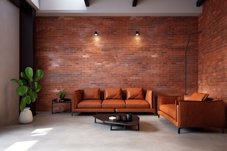 interior background render modern terracotta lifestyle decoration brick apartment pillow. Generative AI.の素材