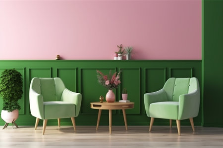 interior background lounge floor design indoor three-dimensional render modern white comfortable cushion loft. Generative AI.の素材