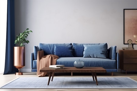interior background copy space lounge three-dimensional carpet couch light luxury loft style furniture floor. Generative AI.の素材