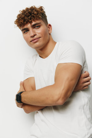 man athletic gray background fitness white healthy white background model sport health muscle torso adultの写真素材