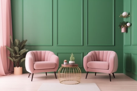 interior background room luxury apartment render lounge furniture wall design couch empty copy space. Generative AI.の素材