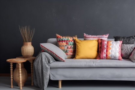 interior background modern color contemporary indoor lounge living couch wall luxury. Generative AI.の素材