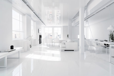 interior house apartment dining 3d architecture inside hall white floor. Generative AI.の素材