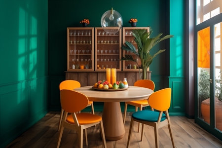 interior background floor plant wood mock vintage contemporary illustration indoor. Generative AI.の素材