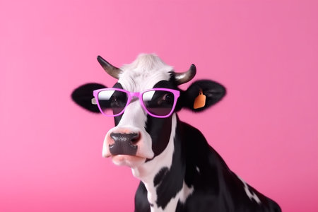 colourful funny face character sunglasses cow head portrait animal cute. Generative AI.の素材