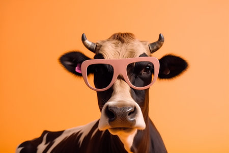 head cute sunglasses face character portrait colourful cow animal funny. Generative AI.の素材