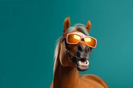 background smile goggles portrait studio animal horse fun colourful sunglasses funny. Generative AI.の素材