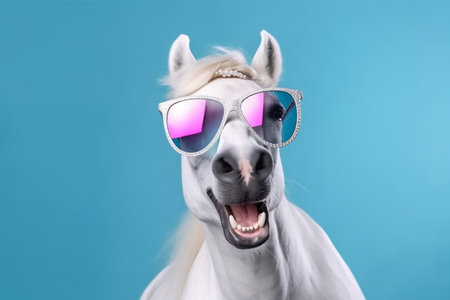 fun smile horse background sunglasses colourful funny goggles portrait animal pet. Generative AI.の素材