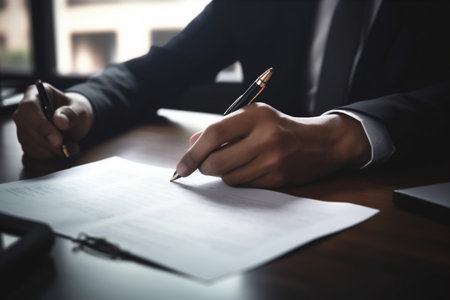 man note group contract signature businessman document hand lawyer office business. Generative AI.の素材