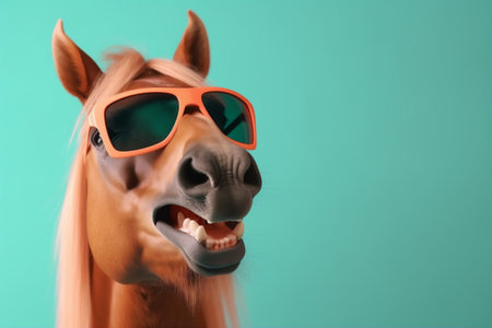 portrait colourful background smile horse sunglasses head fun goggles animal funny. Generative AI.の素材