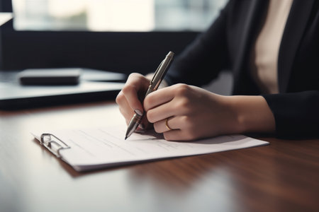 man signature business lawyer office document group male businessman contract hand. Generative AI.の素材