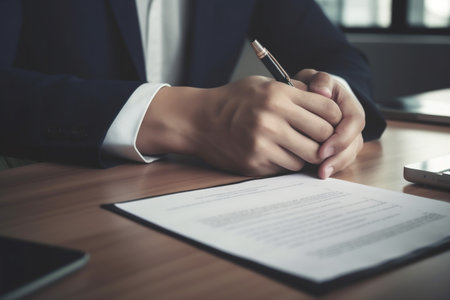man signature concept contract lawyer hand businessman group document office business. Generative AI.の素材