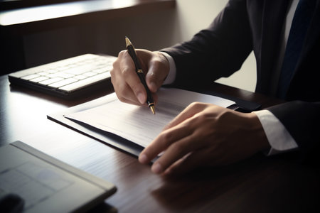 man form office contract document hand group signature business lawyer businessman. Generative AI.の素材