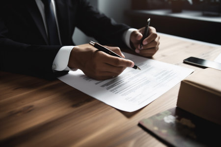 signature man hand group office business contract businessman finance document lawyer. Generative AI.の素材