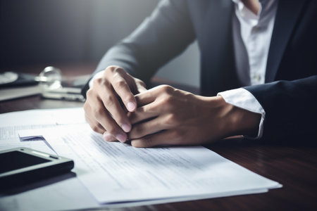 man lawyer business signing office document hand contract group signature businessman. Generative AI.の素材