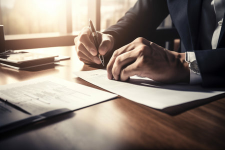 man signature document contract group business businessman hand lawyer office male. Generative AI.の素材