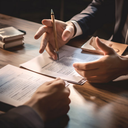 man hand office signature document group business businessman contract lawyer person. Generative AI.の素材