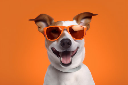 dog smile isolated funny pet sunglasses background young animal portrait cute. Generative AI.の素材
