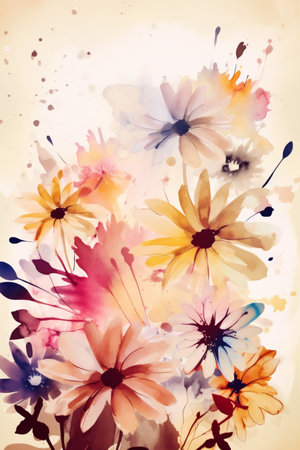 flower design watercolor background spring valentine romance pastel peonies blossom color. Generative AI.の素材