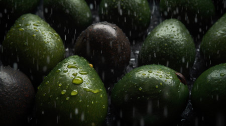 raw close-up dark background green plant tropical avocado fresh food vegetable. Generative AI.の素材