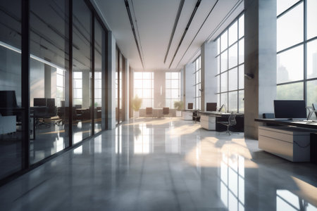 open chair room window bright interior office modern furniture workplace desk. Generative AI.の素材