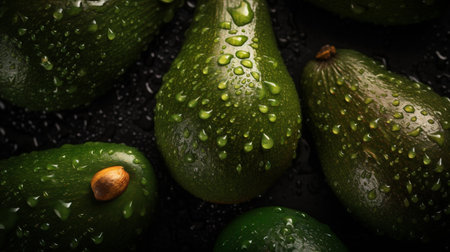 green background avocado fresh tropical close-up dark vegetable nutrition raw food. Generative AI.の素材