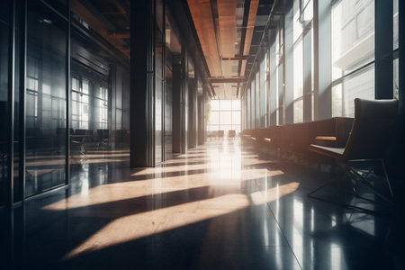furniture white room bright chair desk window workplace office interior modern. Generative AI.の素材