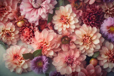 valentine flower watercolor design spring blossom petal background color peonies pastel. Generative AI.の素材