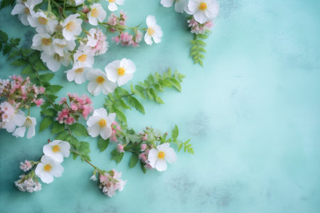 leaf light blossom background beautiful green copy floral space nature spring flowers. Generative AI.の素材