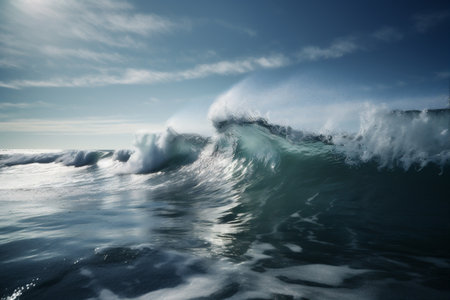 sea ocean liquid wave surfing crash blue water cool nature. Generative AI.の素材