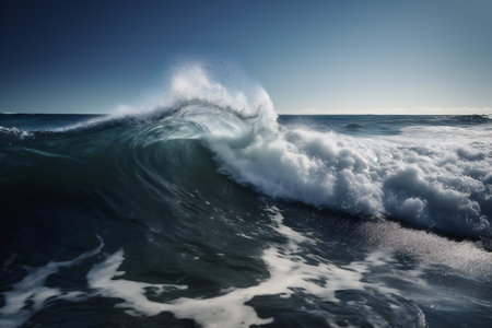 liquid blue water crash ocean wave cool sea surfing nature. Generative AI.の素材