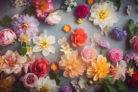 pastel color watercolor valentine flower blossom happy design peonies spring background. Generative AI.の素材