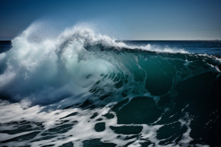 ocean blue crash water nature surfing liquid cool wave sea. Generative AI.の素材